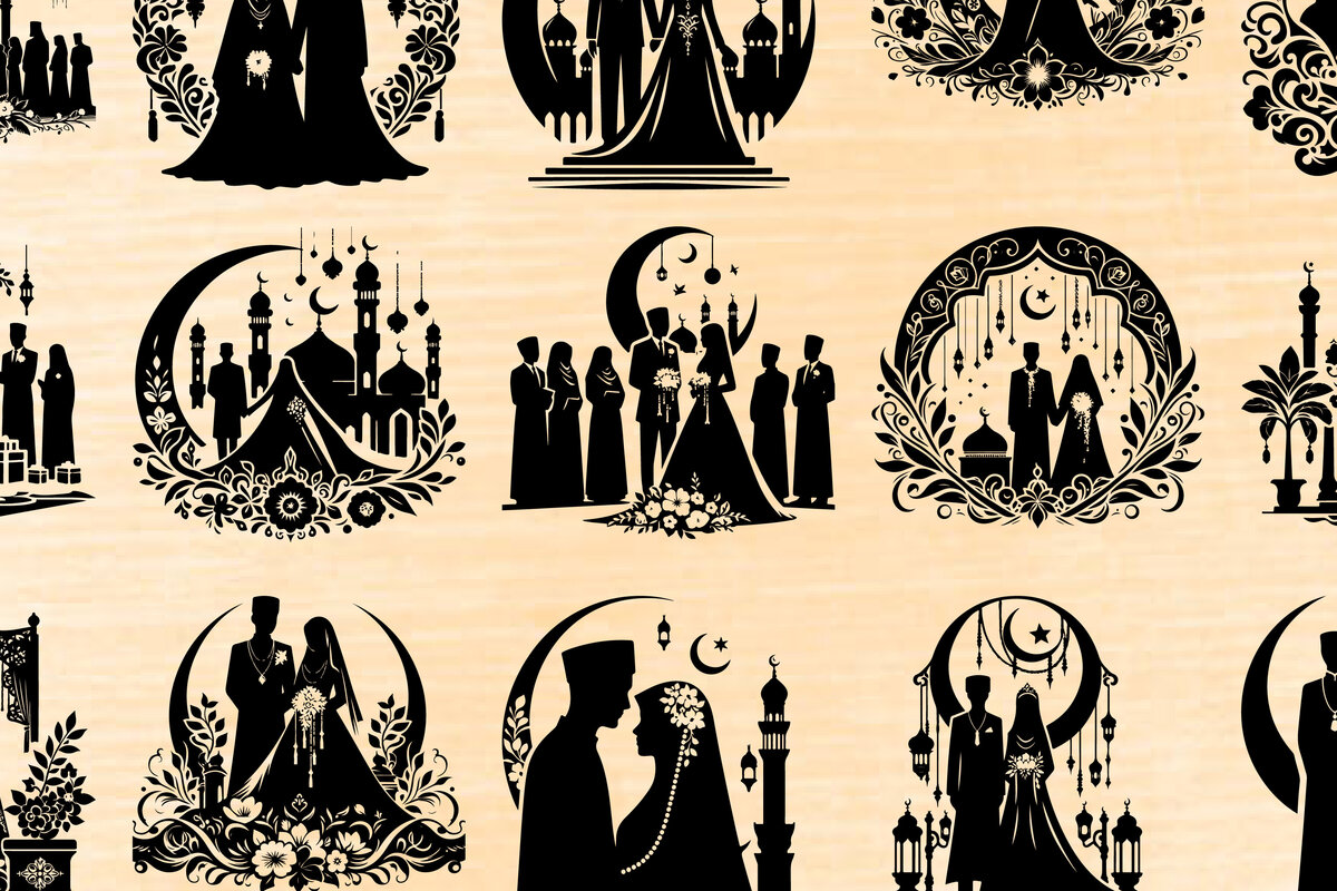 Σετ των 2 Intra απο ξύλο plywood  Χρώμα wenge 3mm-4mm πάχος - Κομψή δέσμη ισλαμικής γαμήλιας σιλουέτας Δίασταση 20x20 cm INTRAFABR-33074143