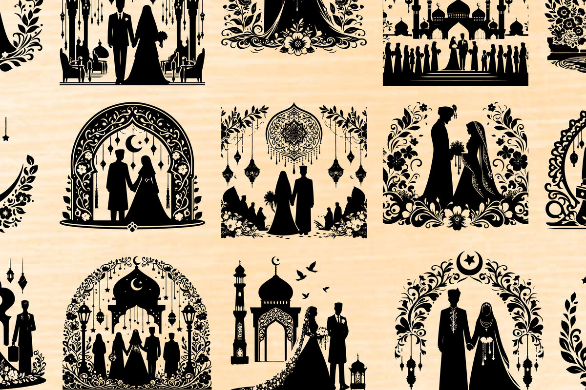 Σετ των 2 Intra απο ξύλο plywood  Χρώμα wenge 3mm-4mm πάχος - Κομψή δέσμη ισλαμικής γαμήλιας σιλουέτας Δίασταση 20x20 cm INTRAFABR-109478754