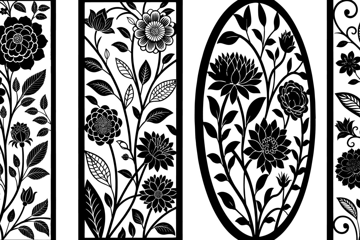 Σετ των 2 Intra απο ξύλο plywood  Χρώμα wenge 3mm-4mm πάχος - Elegant-Laser-Cut-Floral-Panel-Set Vector Δίασταση 20x20 cm INTRAFABR-109478731