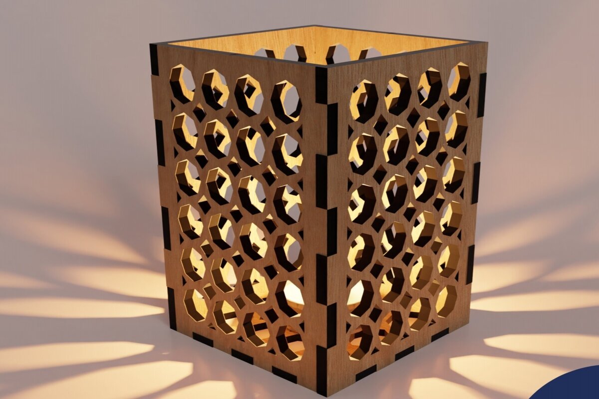 Intra απο ξύλο plywood  Χρώμα wenge 3mm-4mm πάχος - Κομψό επιτραπέζιο φωτιστικό κοπής με λέιζερ Δίασταση 58x58 cm INTRAFABR-123180035