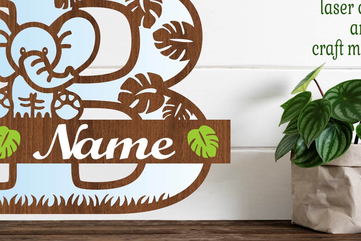 Intra απο ξύλο plywood  Χρώμα wenge 3mm-4mm πάχος - Μονόγραμμα με κεφαλαίο ελέφαντα Γράμμα B Δίασταση 30x20 cm INTRAFABR-123260715