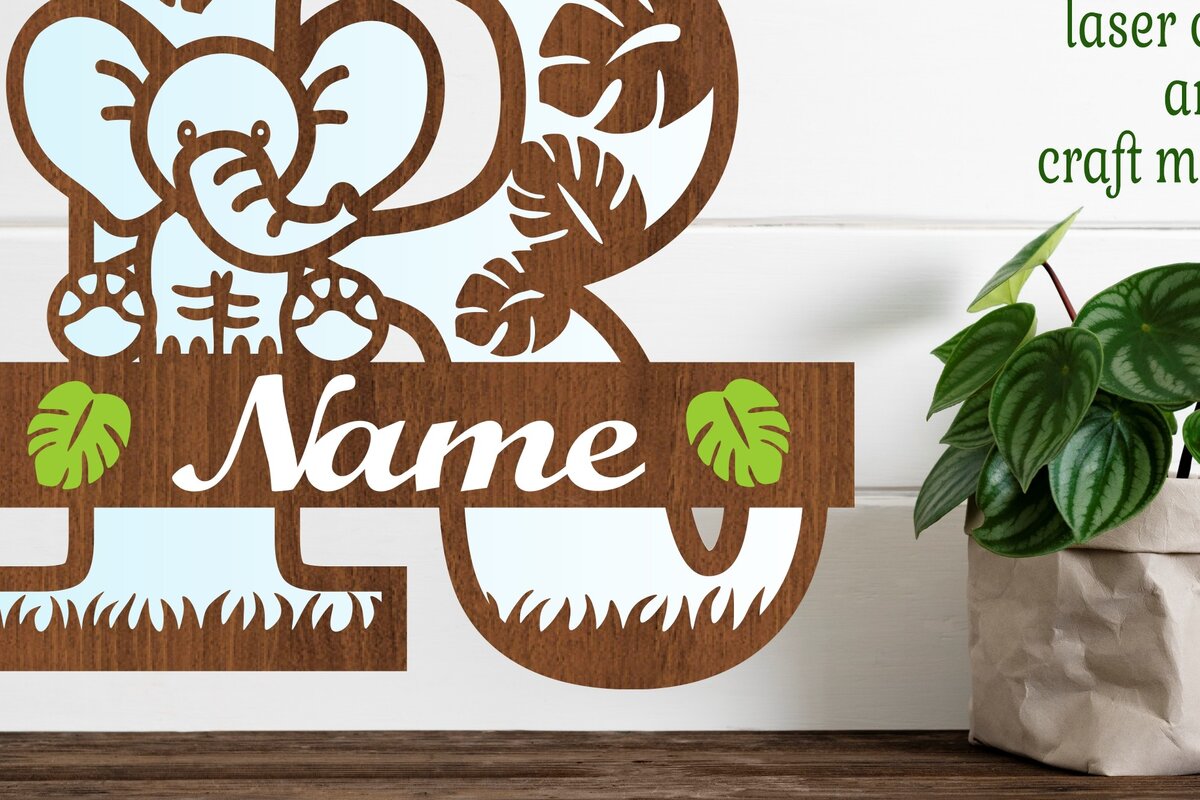 Intra απο ξύλο plywood  Χρώμα wenge 3mm-4mm πάχος - Μονόγραμμα με κεφαλαίο ελέφαντα Γράμμα R Δίασταση 30x20 cm INTRAFABR-75542611