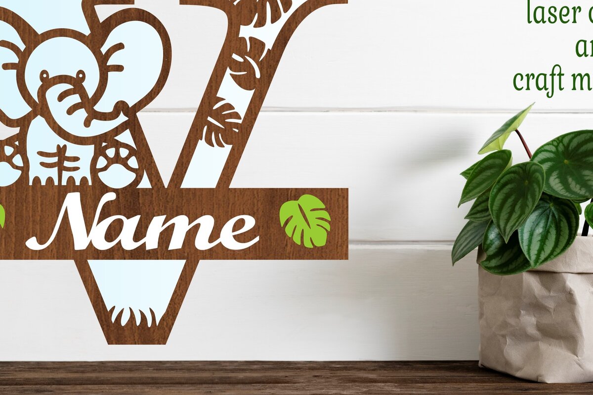 Intra απο ξύλο plywood  Χρώμα wenge 3mm-4mm πάχος - Μονόγραμμα με κεφαλαίο ελέφαντα Γράμμα V Δίασταση 30x20 cm INTRAFABR-91872927