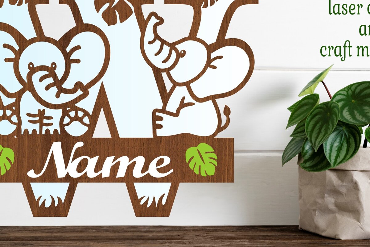 Intra απο ξύλο plywood  Χρώμα wenge 3mm-4mm πάχος - Μονόγραμμα με κεφαλαίο ελέφαντα Γράμμα W Δίασταση 30x20 cm INTRAFABR-91812024