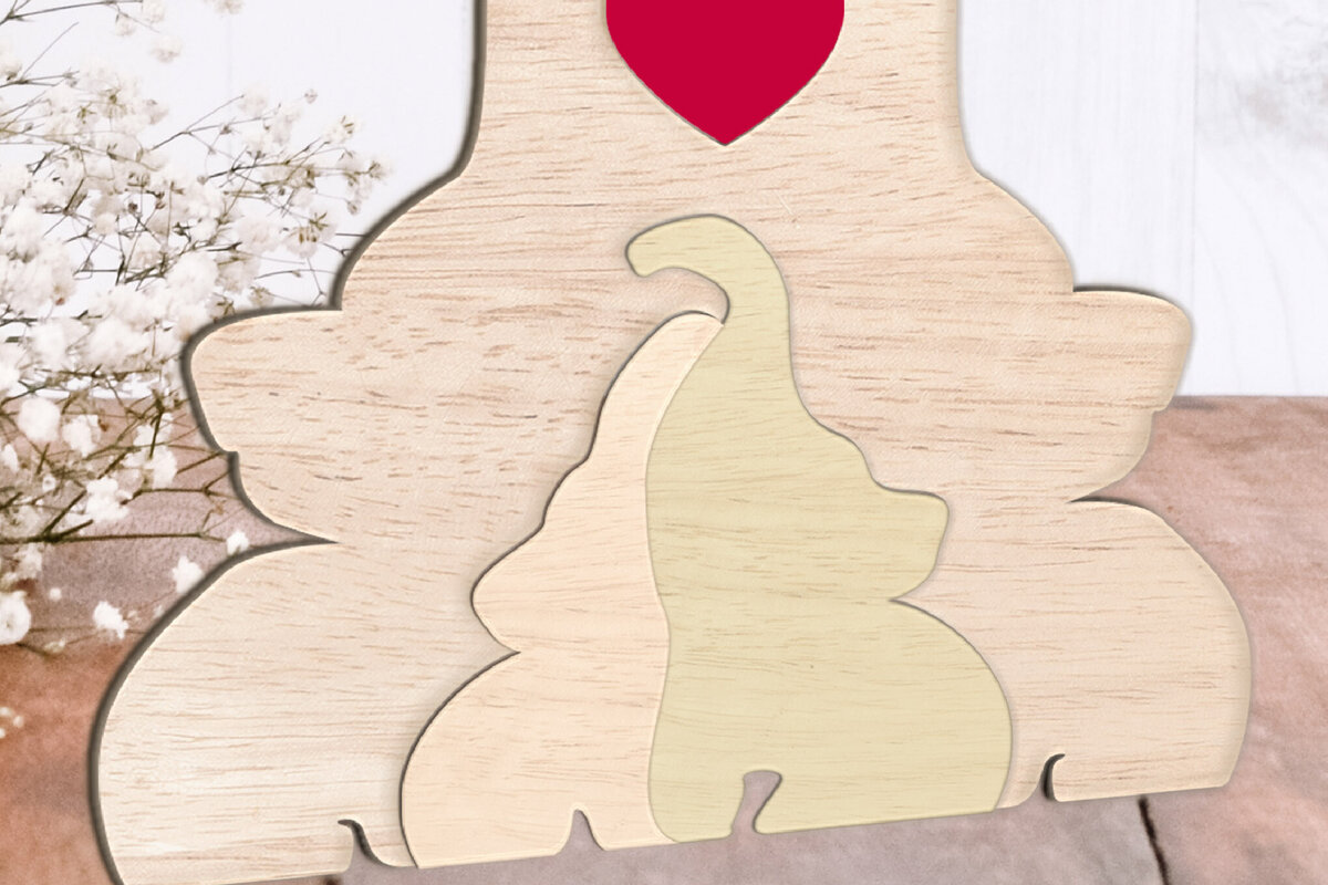Σετ των 2 Intra απο ξύλο plywood  Χρώμα wenge 3mm-4mm πάχος - Οικογενειακό παζλ Elephant. κοπής με λέιζερ. Δίασταση 20x20 cm INTRAFABR-98597955