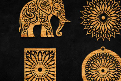 Intra απο ξύλο plywood  Χρώμα wenge 3mm-4mm πάχος - Elephant Mandala|Διακόσμηση τοίχου Mandala Δίασταση 30x30 cm INTRAFABR-122587967