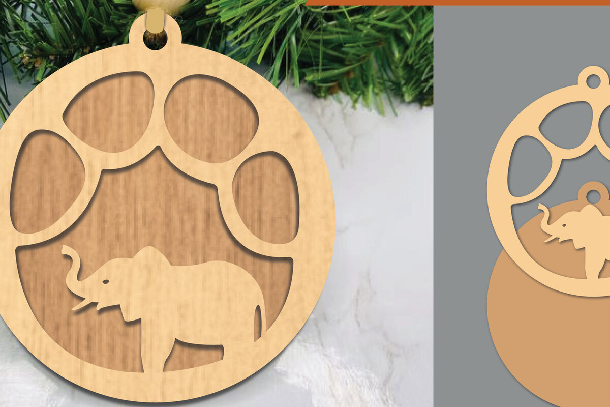 Σετ των 2 Intra απο ξύλο plywood  Χρώμα wenge 3mm-4mm πάχος - Στολίδι κοπής με λέιζερ ελέφαντα Δίασταση 6x6 cm INTRAFABR-98383596