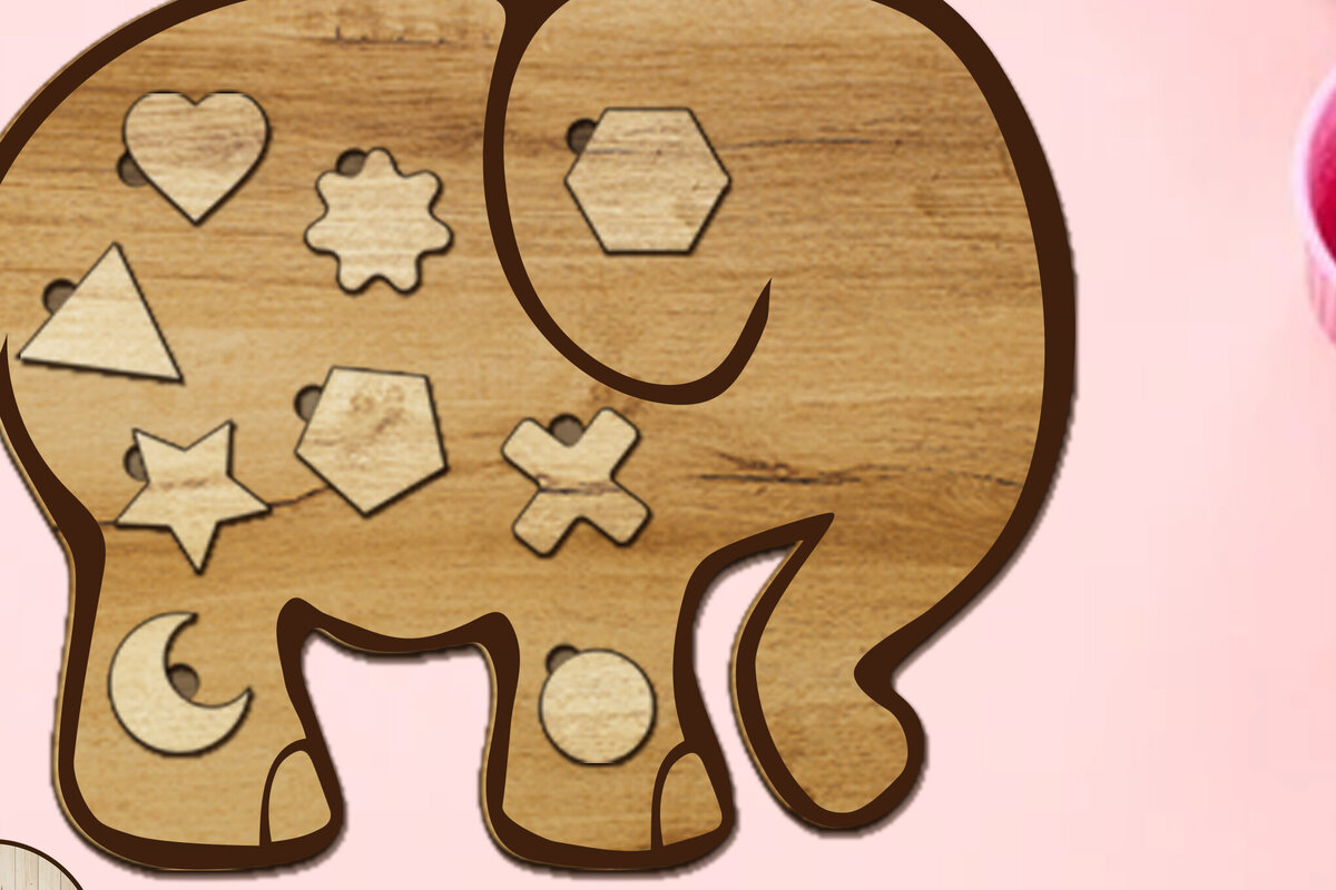 Σετ των 2 Intra απο ξύλο plywood  Χρώμα wenge 3mm-4mm πάχος - Elephant Puzzle για παιδιά, Αρχεία με στρώσεις Δίασταση 10x12 cm INTRAFABR-98388346