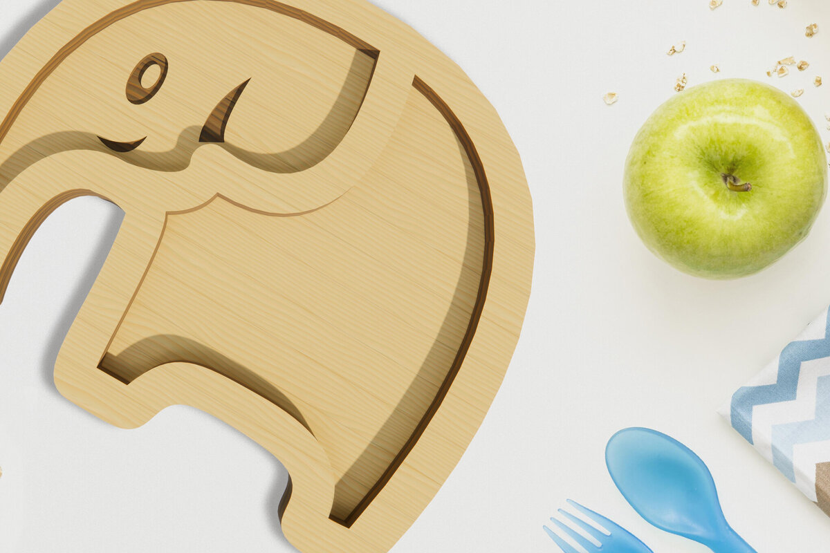 Intra απο ξύλο plywood  Χρώμα wenge 3mm-4mm πάχος - Ελέφαντας . Παιδικό πιάτο κοπής με λέιζερ Δίασταση 30x20 cm INTRAFABR-98180598