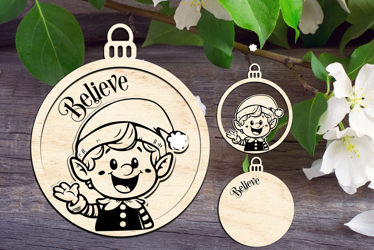 Σετ των 2 Intra απο ξύλο plywood  Χρώμα wenge 3mm-4mm πάχος - Στολίδι Elf Believe Δίασταση 4x4 cm INTRAFABR-122587708