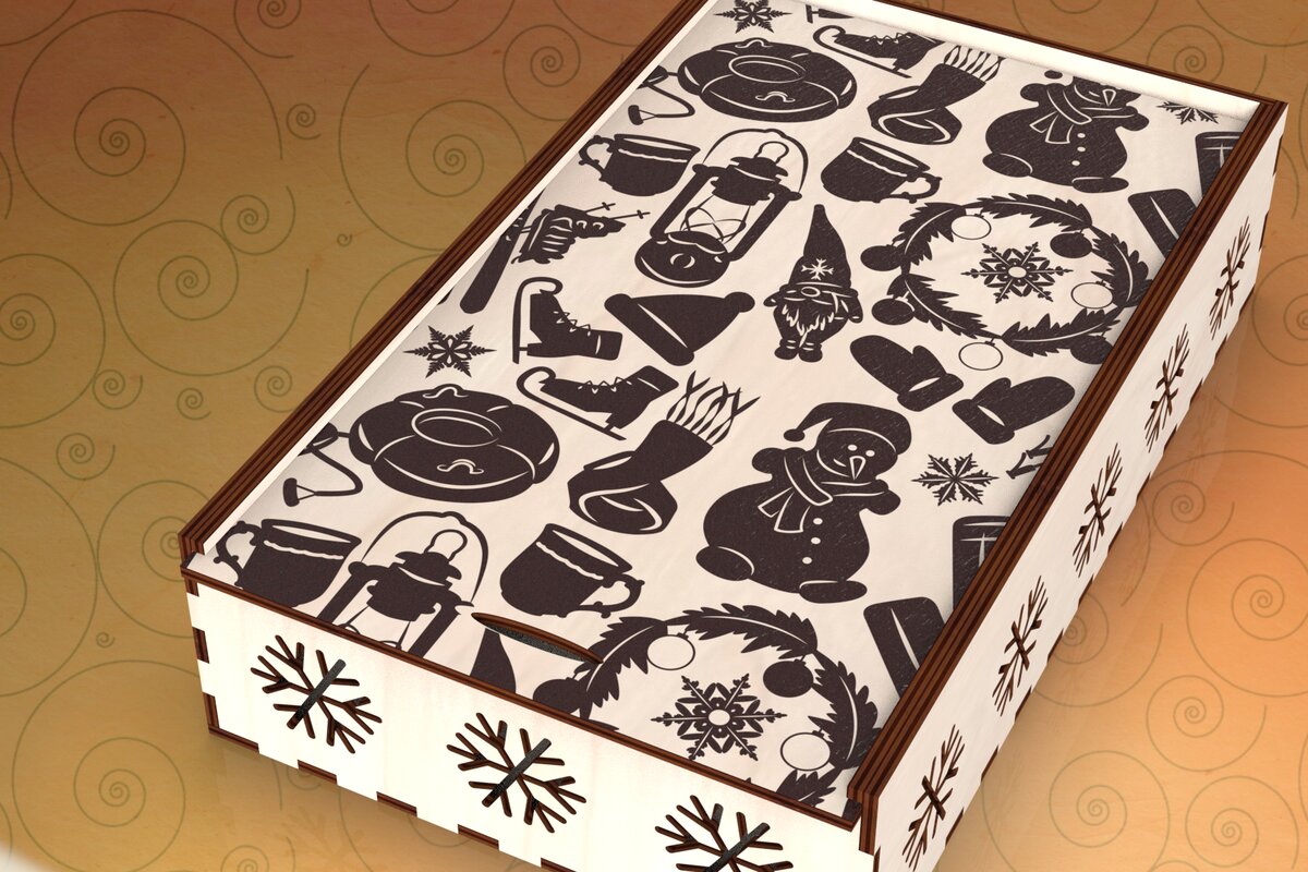 Σετ των 2 Intra απο ξύλο plywood  Χρώμα wenge 3mm-4mm πάχος - Χαραγμένα χριστουγεννιάτικα κουτιά δώρου Αρχεία λέιζερ Δίασταση 15x15 cm INTRAFABR-117913494