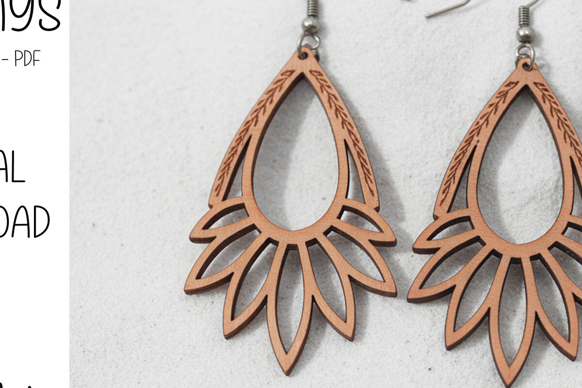 Σετ των 3 Intra απο ξύλο plywood  Χρώμα wenge 3mm-4mm πάχος - Σκουλαρίκια με χαραγμένα Floral Drop Δίασταση 3x3 cm INTRAFABR-122559000