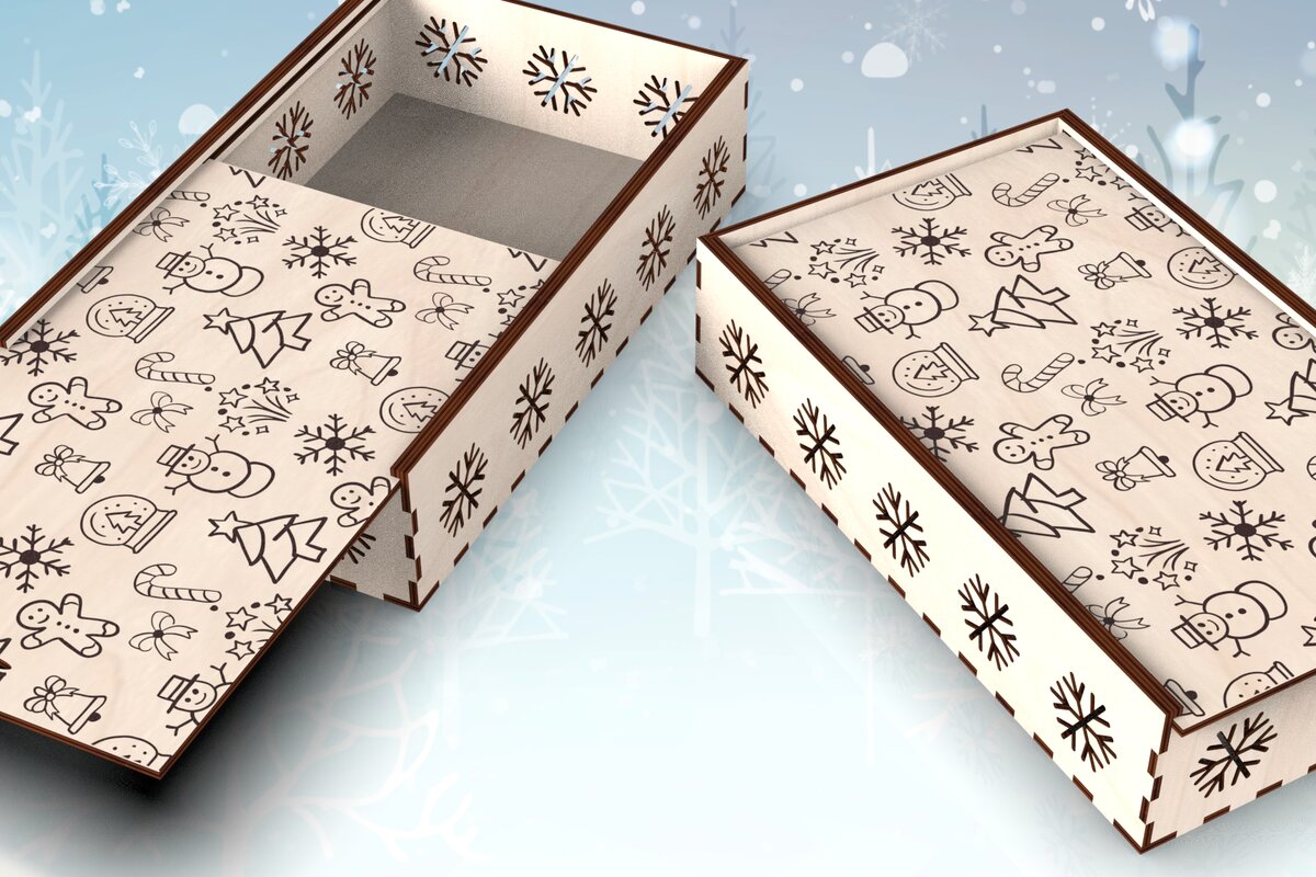 Σετ των 2 Intra απο ξύλο plywood  Χρώμα wenge 3mm-4mm πάχος - Χαραγμένο κουτί δώρου για τις γιορτές Δίασταση 15x15 cm INTRAFABR-122559008