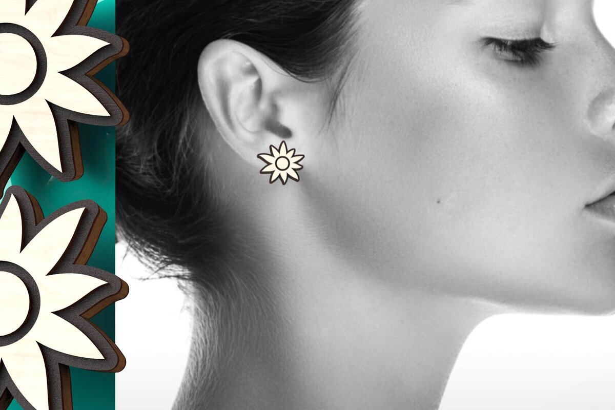 Σετ των 3 Intra απο ξύλο plywood  Χρώμα wenge 3mm-4mm πάχος - Σκουλαρίκια ήλιου με χαραγμένο Δίασταση 3x3 cm INTRAFABR-120542201