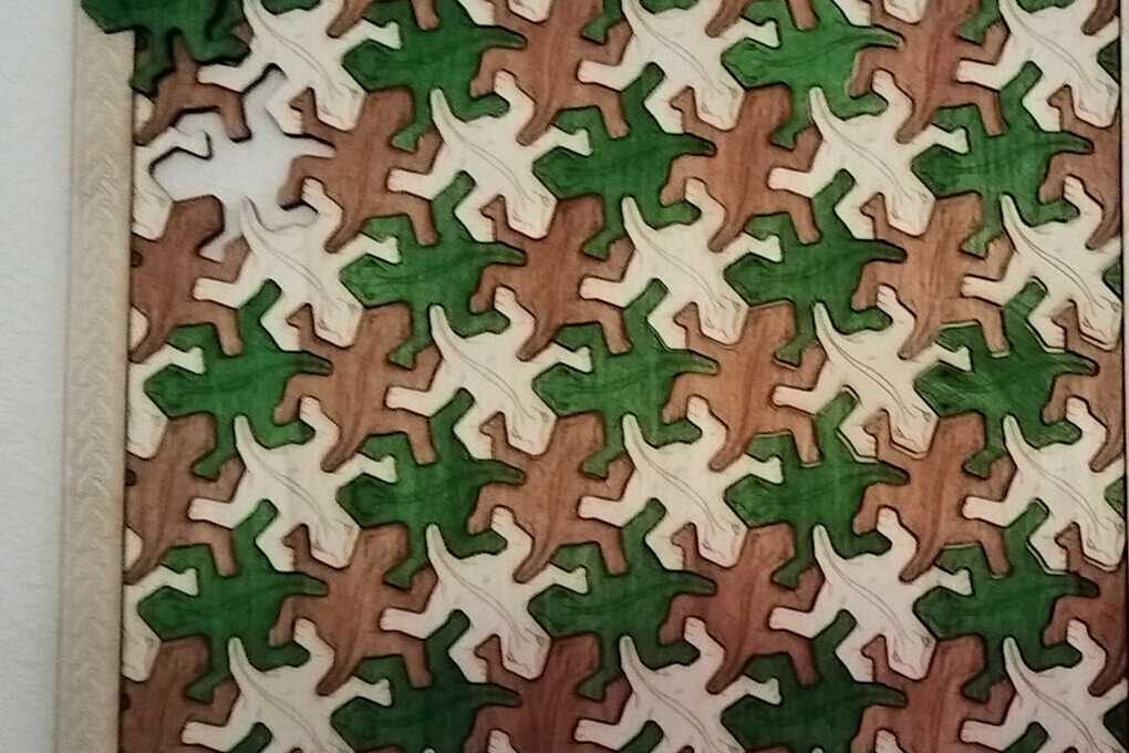 Σετ των 2 Intra απο ξύλο plywood  Χρώμα wenge 3mm-4mm πάχος - Escher Lizards στο πλαίσιο Δίασταση 20x20 cm INTRAFABR-100735973