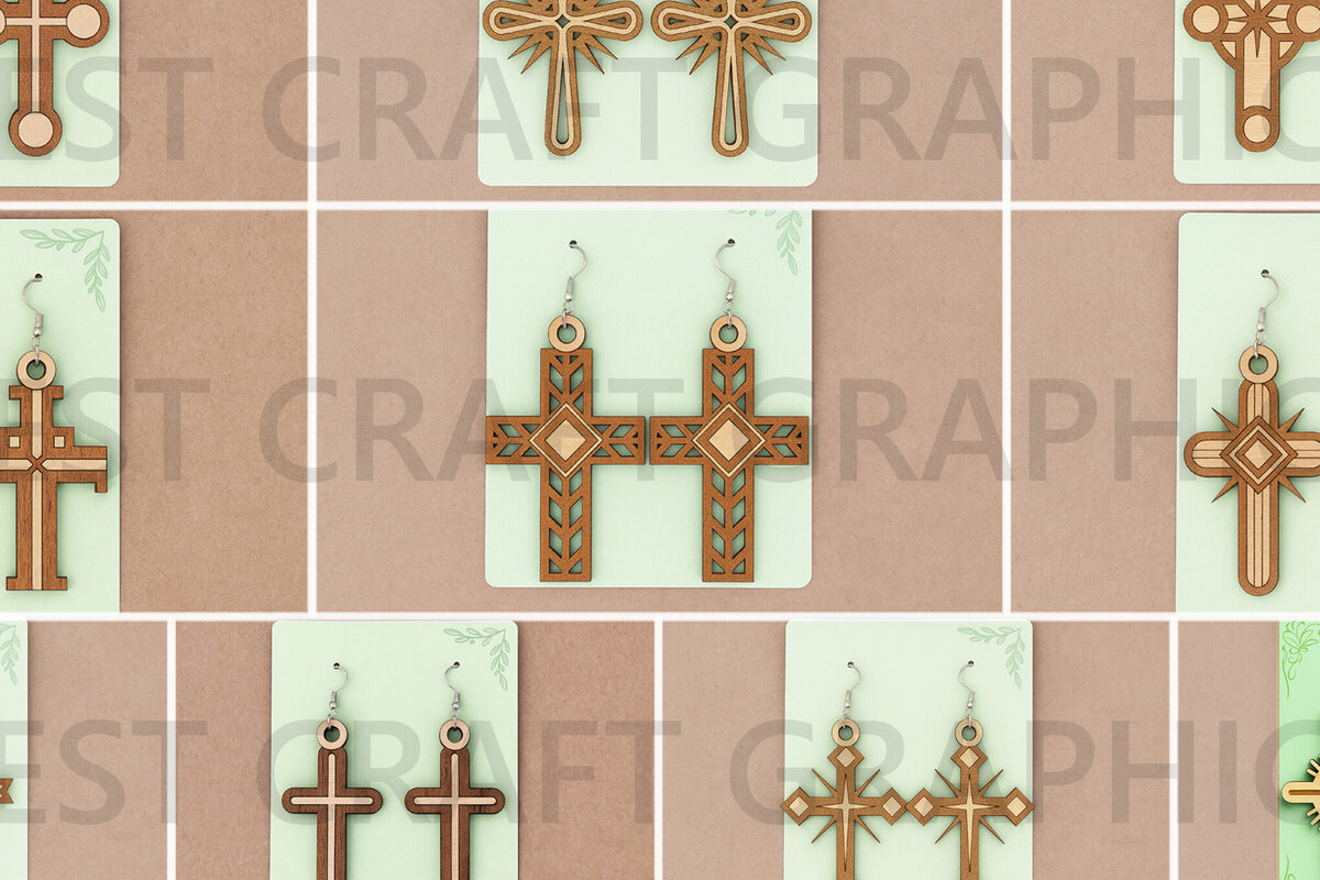 Σετ των 3 Intra απο ξύλο plywood  Χρώμα wenge 3mm-4mm πάχος - Esus Cross Esus Earrings Bundle Δίασταση 3x3 cm INTRAFABR-100735683