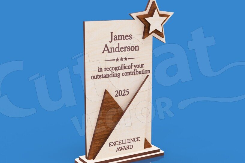 Intra απο ξύλο plywood  Χρώμα wenge 3mm-4mm πάχος - Excellence Trophy - Sharp Star Design Δίασταση 30x20 cm INTRAFABR-47679316