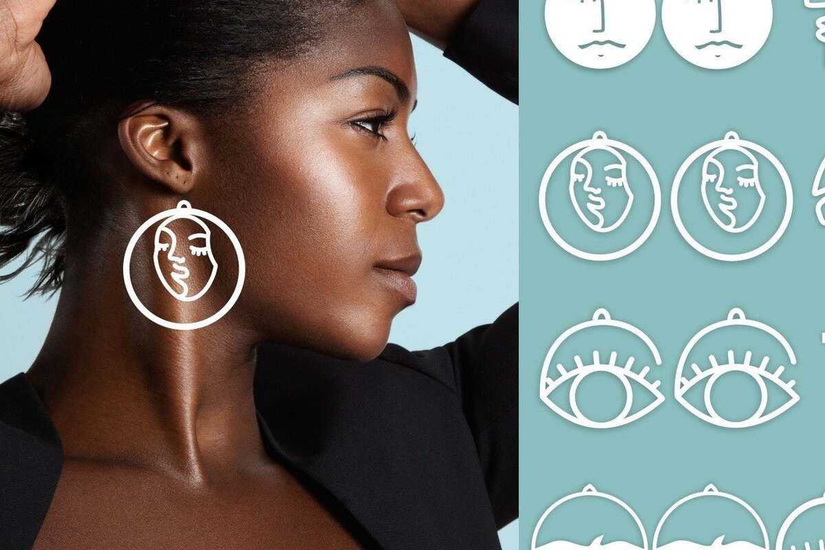 Σετ των 2 Intra απο ξύλο plywood  Χρώμα wenge 3mm-4mm πάχος - Σκουλαρίκια προσώπου Πακέτο Δίασταση 6x6 cm INTRAFABR-79704043