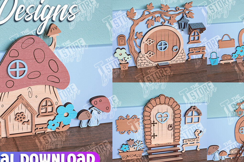 Intra απο ξύλο plywood  Χρώμα wenge 3mm-4mm πάχος - Πακέτο κοπής Laser Door Fairy Garden Δίασταση 30x20 cm INTRAFABR-68109013