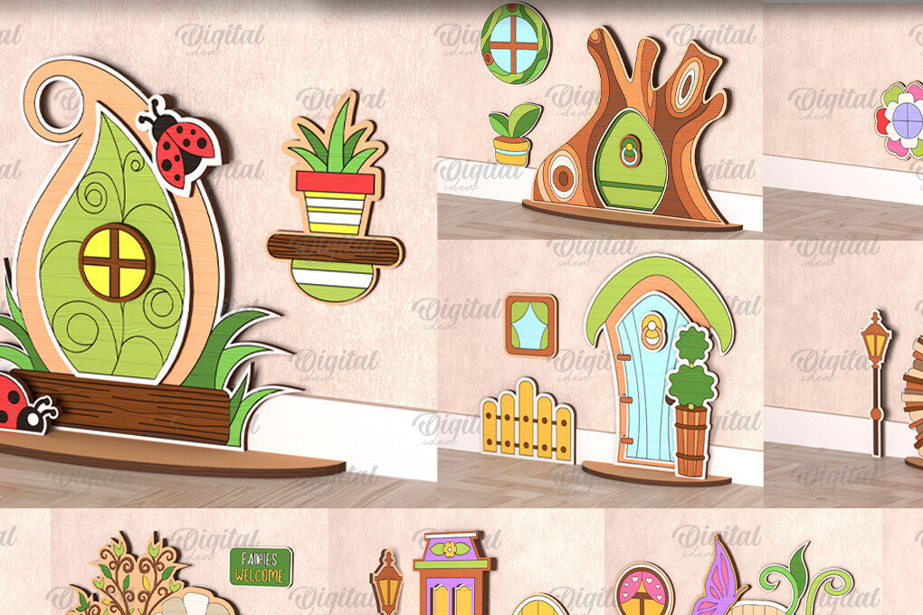 Intra απο ξύλο plywood  Χρώμα wenge 3mm-4mm πάχος - Δέσμη κοπής με λέιζερ Fairy Garden Doors Δίασταση 30x20 cm INTRAFABR-67897613