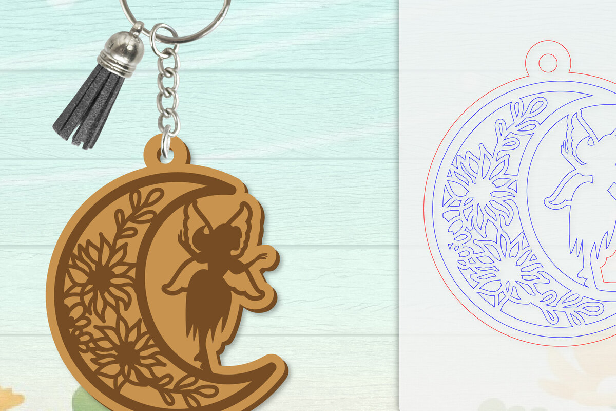 Σετ των 2 Intra απο ξύλο plywood  Χρώμα wenge 3mm-4mm πάχος - Μπρελόκ Fairy Lasercut Δίασταση 4x4 cm INTRAFABR-88357720