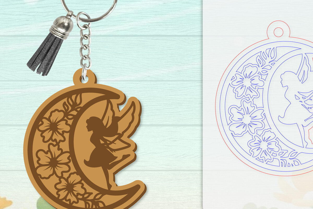 Σετ των 2 Intra απο ξύλο plywood  Χρώμα wenge 3mm-4mm πάχος - Μπρελόκ Fairy Lasercut Δίασταση 4x4 cm INTRAFABR-68039288