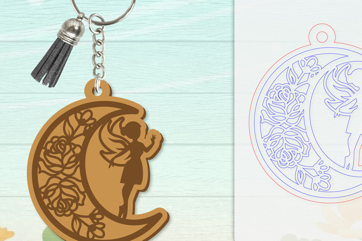 Σετ των 2 Intra απο ξύλο plywood  Χρώμα wenge 3mm-4mm πάχος - Μπρελόκ Fairy Lasercut Δίασταση 4x4 cm INTRAFABR-85360875