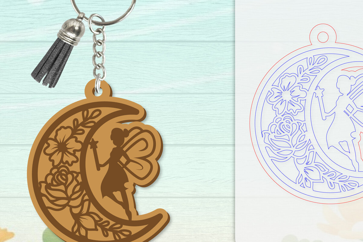 Σετ των 2 Intra απο ξύλο plywood  Χρώμα wenge 3mm-4mm πάχος - Μπρελόκ Fairy Lasercut Δίασταση 4x4 cm INTRAFABR-95609678