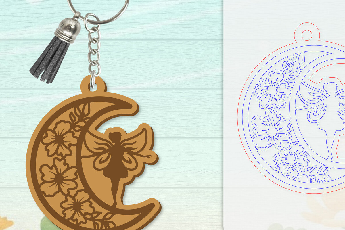 Σετ των 2 Intra απο ξύλο plywood  Χρώμα wenge 3mm-4mm πάχος - Μπρελόκ Fairy Lasercut Δίασταση 4x4 cm INTRAFABR-87306007