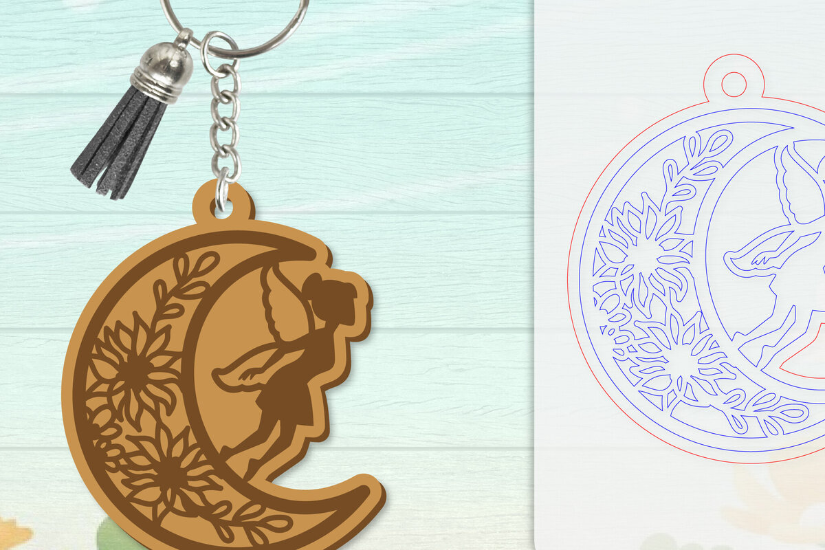 Σετ των 2 Intra απο ξύλο plywood  Χρώμα wenge 3mm-4mm πάχος - Μπρελόκ Fairy Lasercut Δίασταση 4x4 cm INTRAFABR-94261728