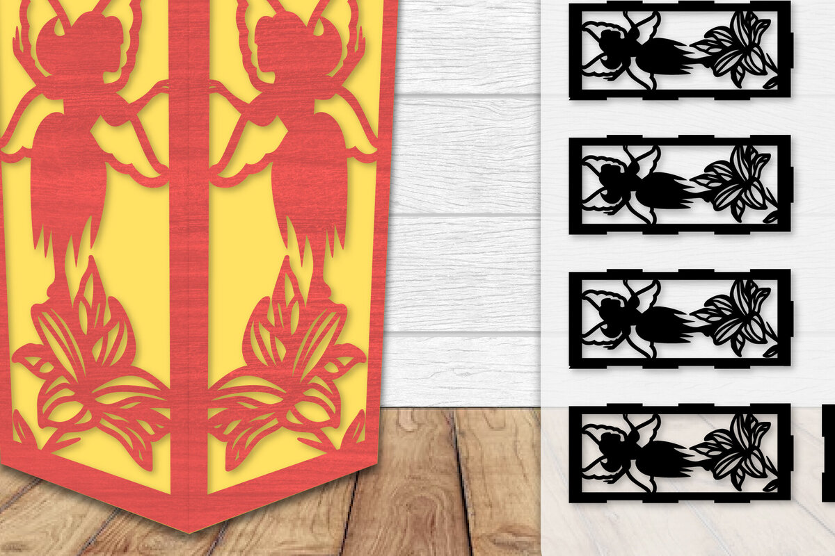 Σετ των 2 Intra απο ξύλο plywood  Χρώμα wenge 3mm-4mm πάχος - Fairy Lamp Lasercut Δίασταση 20x20 cm INTRAFABR-88132941