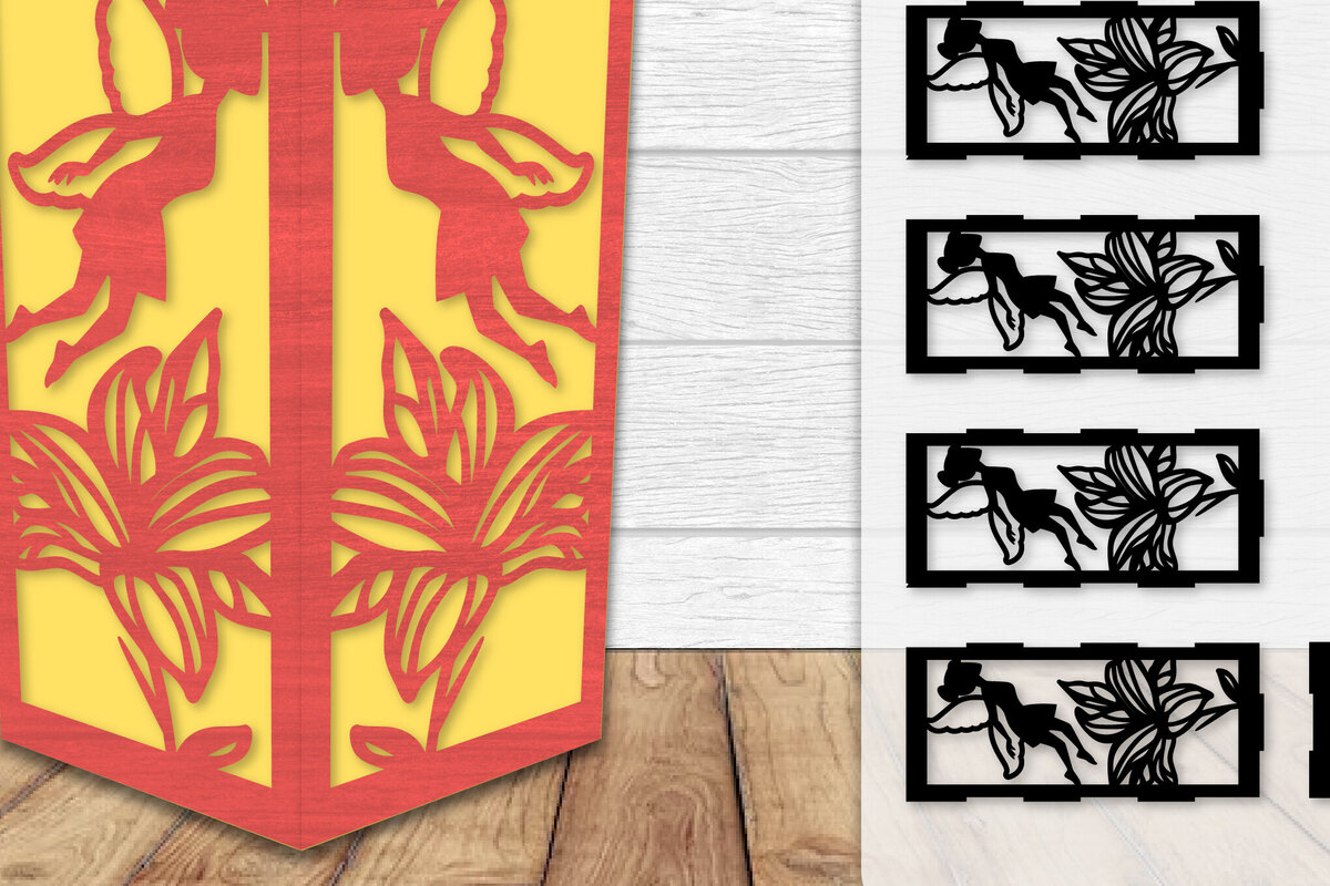 Σετ των 2 Intra απο ξύλο plywood  Χρώμα wenge 3mm-4mm πάχος - Fairy Lamp Lasercut Δίασταση 20x20 cm INTRAFABR-88133115