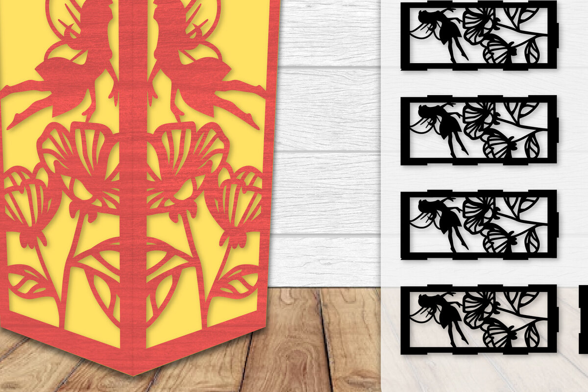 Σετ των 2 Intra απο ξύλο plywood  Χρώμα wenge 3mm-4mm πάχος - Fairy Lamp Lasercut Δίασταση 20x20 cm INTRAFABR-88133145