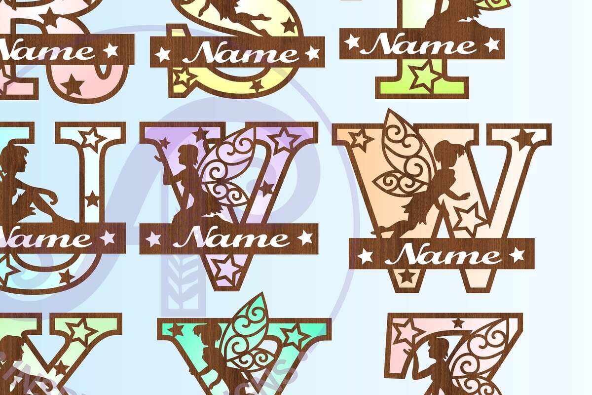 Intra απο ξύλο plywood  Χρώμα wenge 3mm-4mm πάχος - Σετ κεφαλαίων γραμμάτων Fairy Monogram Δίασταση 30x20 cm INTRAFABR-89110780