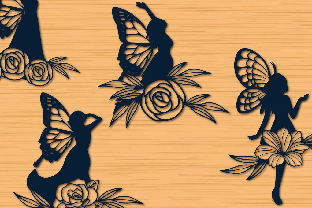 Σετ των 2 Intra απο ξύλο plywood  Χρώμα wenge 3mm-4mm πάχος - Πακέτο Fairy Wildflower Fly Δίασταση 20x20 cm INTRAFABR-74732335