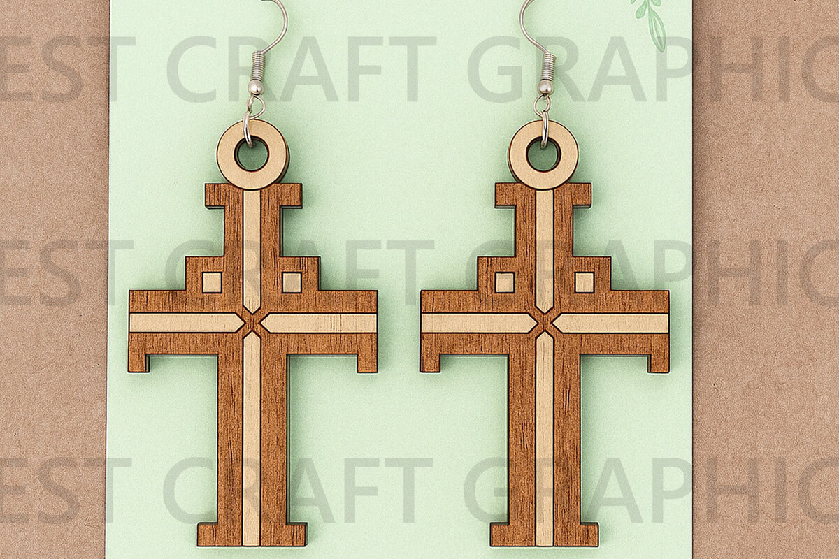 Σετ των 3 Intra απο ξύλο plywood  Χρώμα wenge 3mm-4mm πάχος - Faith Cross Earrings Δίασταση 3x3 cm INTRAFABR-50099791