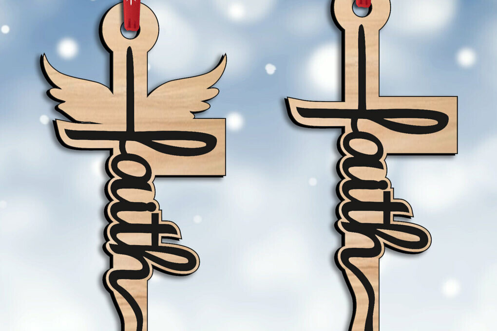 Σετ των 2 Intra απο ξύλο plywood  Χρώμα wenge 3mm-4mm πάχος - Πίστη Ιησού Χριστού Τιμίου Σταυρού Χριστούγεννα Δίασταση 6x6 cm INTRAFABR-118644963