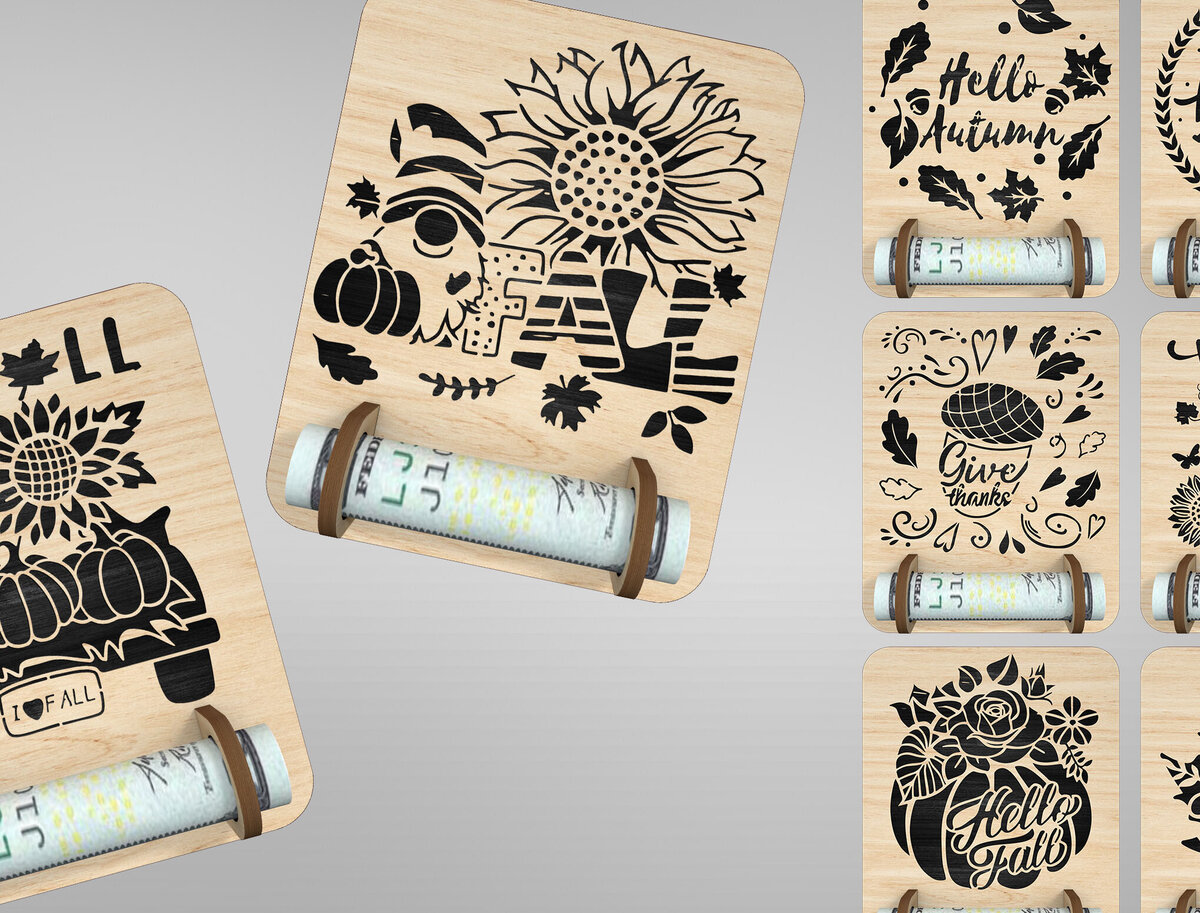 Σετ των 2 Intra απο ξύλο plywood  Χρώμα wenge 3mm-4mm πάχος - Φθινοπωρινός κάτοχος χρημάτων Δίασταση 20x20 cm INTRAFABR-119279781