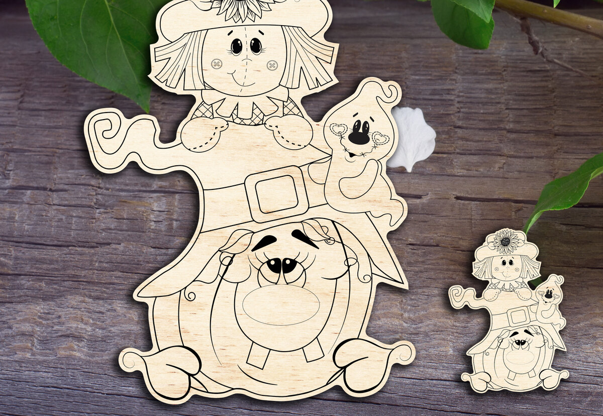 Σετ των 2 Intra απο ξύλο plywood  Χρώμα wenge 3mm-4mm πάχος - Φθινοπωρινοί φίλοι Δίασταση 20x20 cm INTRAFABR-99068372