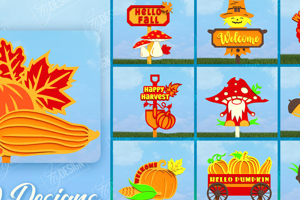 Σετ των 2 Intra απο ξύλο plywood  Χρώμα wenge 3mm-4mm πάχος - Πακέτο Fall Garden Stakes | Συγκομιδή |CNC Δίασταση 20x20 cm INTRAFABR-123166370