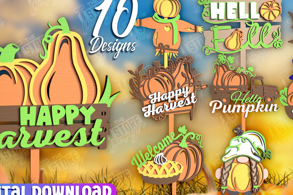 Σετ των 2 Intra απο ξύλο plywood  Χρώμα wenge 3mm-4mm πάχος - Πακέτο κοπής με λέιζερ Fall Garden Stakes |CNC Δίασταση 20x20 cm INTRAFABR-92898786