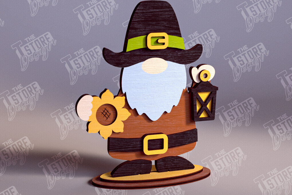 Σετ των 2 Intra απο ξύλο plywood  Χρώμα wenge 3mm-4mm πάχος - Fall Gnomes | Φθινοπωρινό σχέδιο | CNC Δίασταση 15x15 cm INTRAFABR-71786764