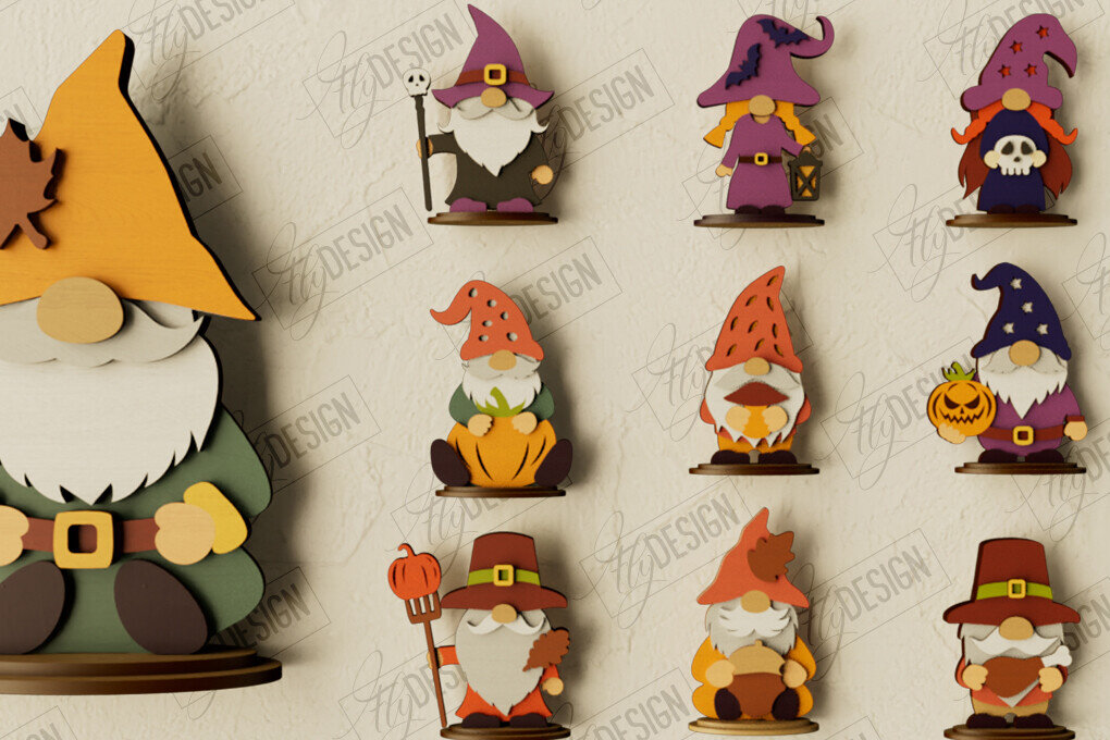 Σετ των 2 Intra απο ξύλο plywood  Χρώμα wenge 3mm-4mm πάχος - Πακέτο Fall Gnomes | Διακόσμηση Κήπου Δίασταση 15x15 cm INTRAFABR-71785472