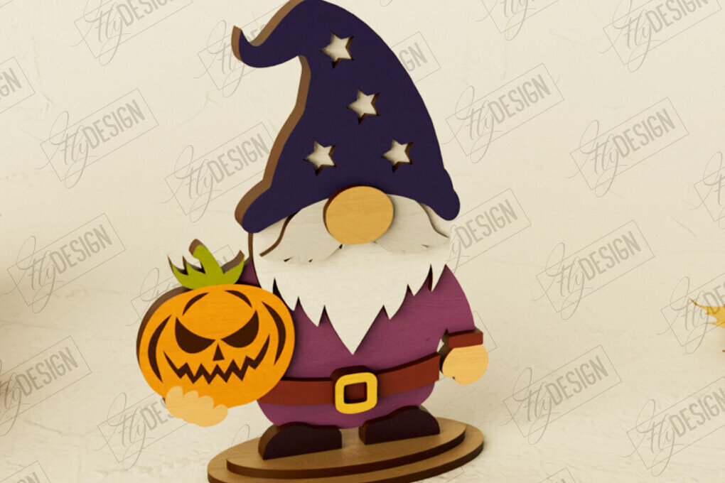Σετ των 2 Intra απο ξύλο plywood  Χρώμα wenge 3mm-4mm πάχος - Fall Gnomes | Halloween Gnomes | CNC Δίασταση 15x15 cm INTRAFABR-70291243