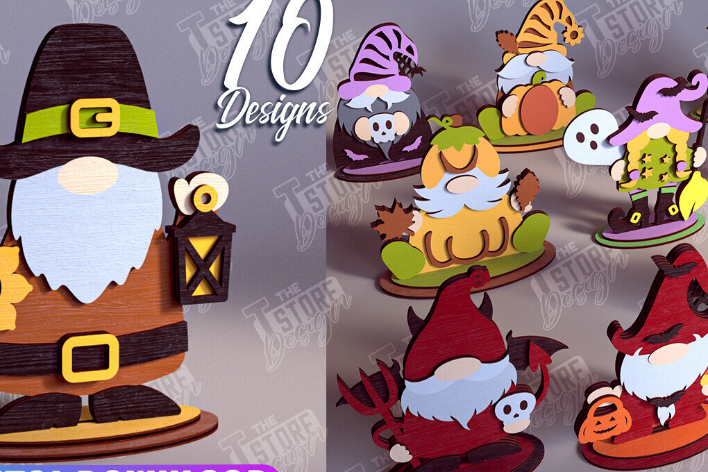 Σετ των 2 Intra απο ξύλο plywood  Χρώμα wenge 3mm-4mm πάχος - Πακέτο κοπής με λέιζερ Fall Gnomes | Αρχεία CNC Δίασταση 15x15 cm INTRAFABR-71785859