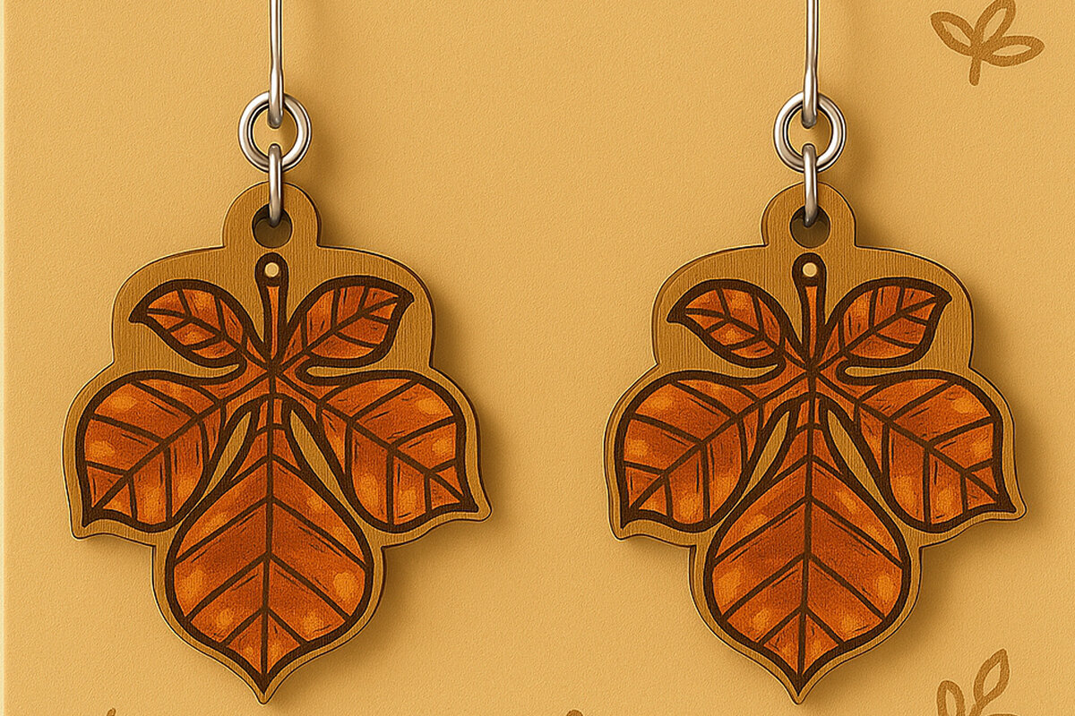 Σετ των 3 Intra απο ξύλο plywood  Χρώμα wenge 3mm-4mm πάχος - Φθινοπωρινά Σκουλαρίκια Cut Files Δίασταση 3x3 cm INTRAFABR-80062896