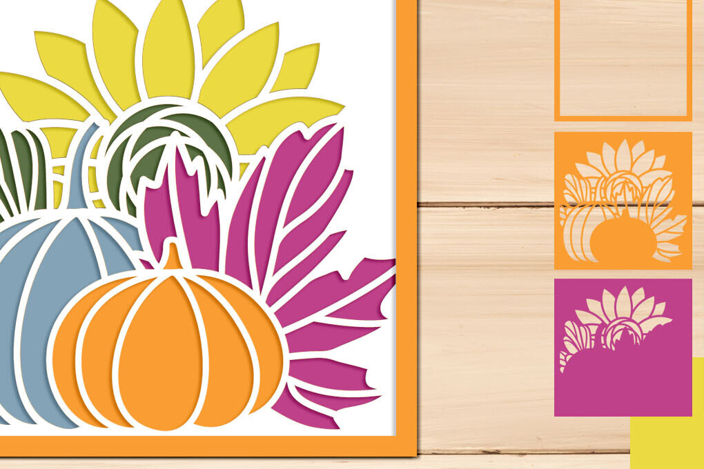 Intra απο ξύλο plywood  Χρώμα wenge 3mm-4mm πάχος - Fall Pumpkin Shadow Box, τρισδιάστατη Ημέρα των Ευχαριστιών Δίασταση 25x25 cm INTRAFABR-80088418