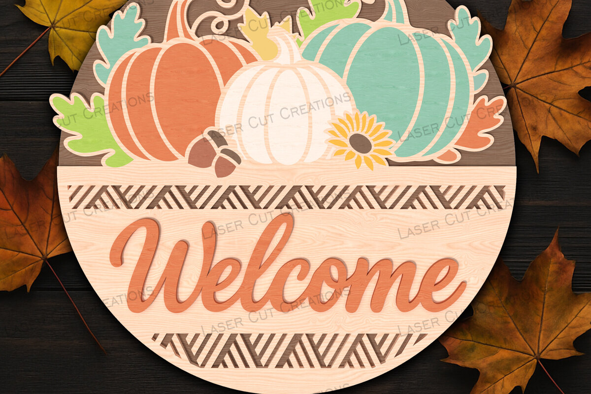 Σετ των 2 Intra απο ξύλο plywood  Χρώμα wenge 3mm-4mm πάχος - Σήμα καλωσορίσματος Fall Pumpkin Δίασταση 15x15 cm INTRAFABR-80089916