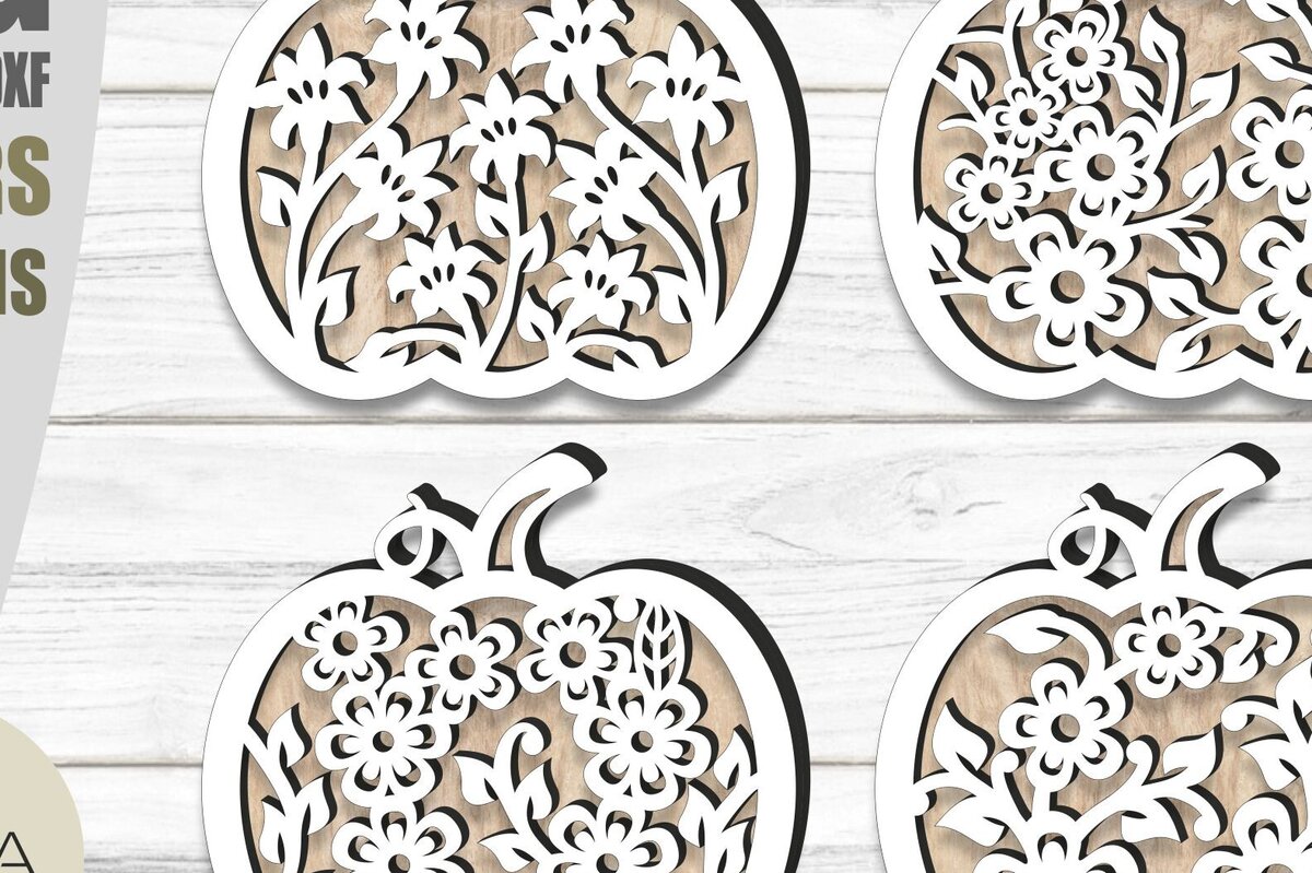 Σετ των 2 Intra απο ξύλο plywood  Χρώμα wenge 3mm-4mm πάχος - Fall Pumpkins Bundle , κοπής με λέιζερ Δίασταση 15x15 cm INTRAFABR-80089928