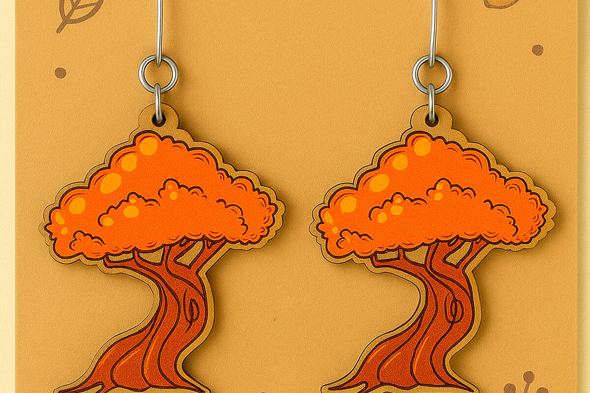 Σετ των 3 Intra απο ξύλο plywood  Χρώμα wenge 3mm-4mm πάχος - Φθινοπωρινά σκουλαρίκια Cut Δίασταση 3x3 cm INTRAFABR-101841349